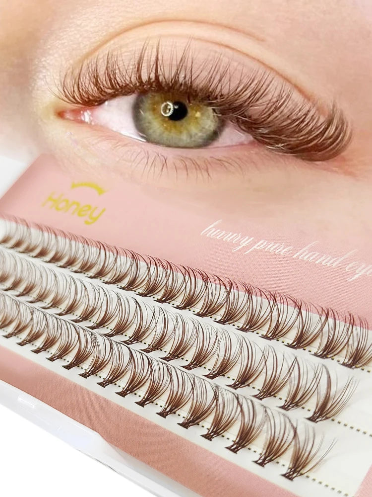 Honey Eyelash 20P Brown Cluster Lashes Extensions DIY Premade Volume Fans Eyelashes