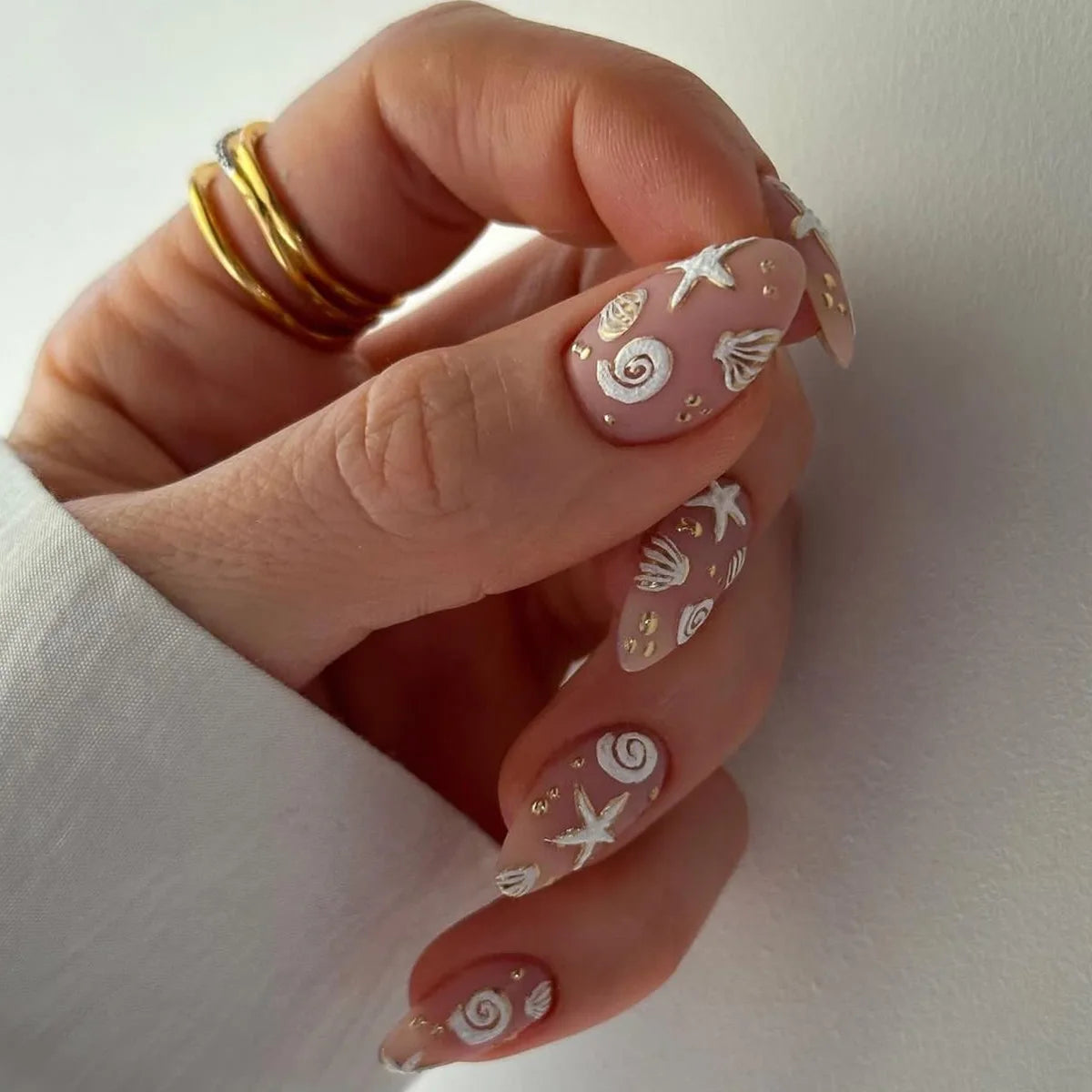 3D Clear Shell Pattern Silver Glitter French Nail Art Summer Fashion False Nails Detachable Finished Fake Nails Press on Nails