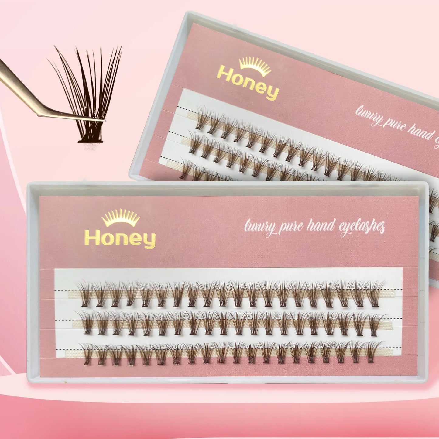 Honey Eyelash 20P Brown Cluster Lashes Extensions DIY Premade Volume Fans Eyelashes