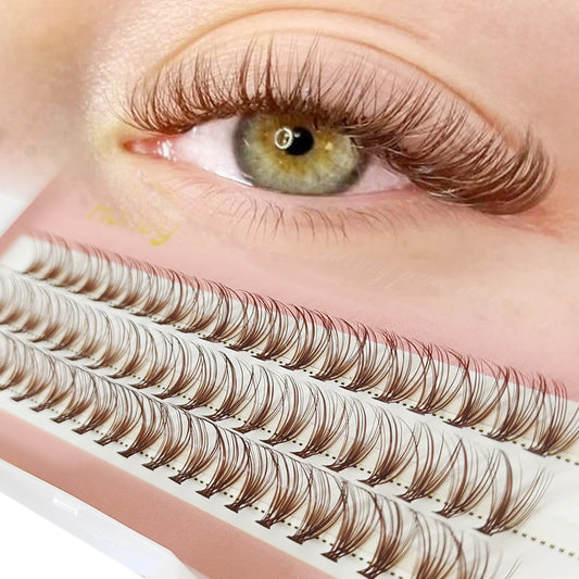Honey Eyelash 20P Brown Cluster Lashes Extensions DIY Premade Volume Fans Eyelashes